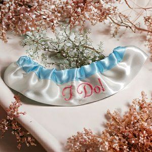 I Do! Custom Colors Embroidered Bridal Wedding Garter Keepsake Personalized
